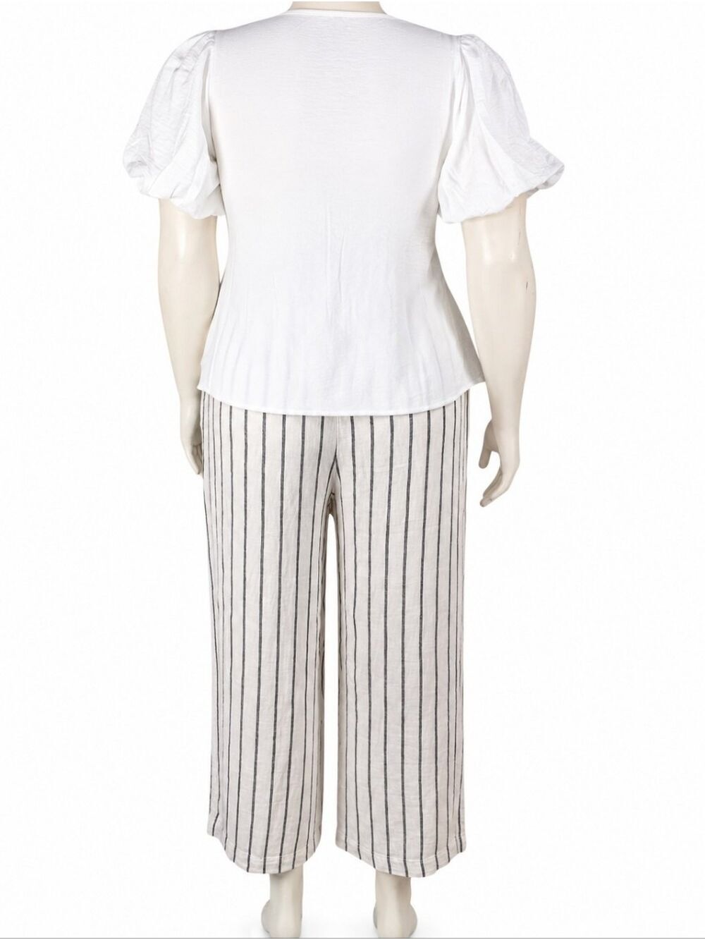 Dex Linen Blend White Black Stripe Wide Leg Crop Pants Pleated Coastal XL NWT - Picture 3 of 10